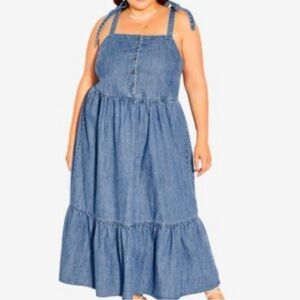 City Chic Blue Denim Dress with Tie Straps